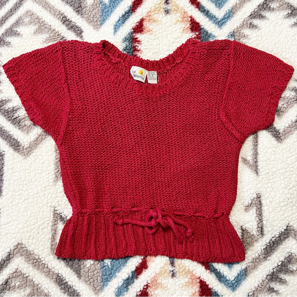 Vintage 80s Liz Claiborne Red Knit Sweater Top S
